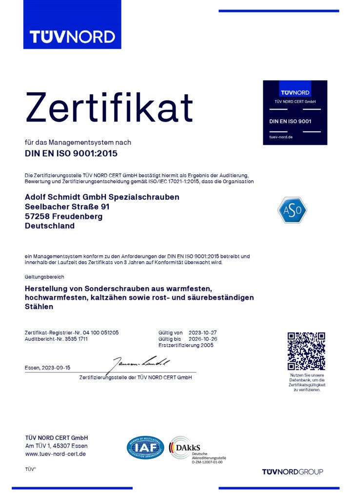 Zertifikat DIN9001:2015